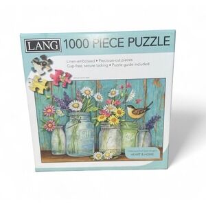 LANG 1000 Piece Jigsaw Puzzle Mason Flowers Bird Jar Rustic Wood Grain Art 29x20
